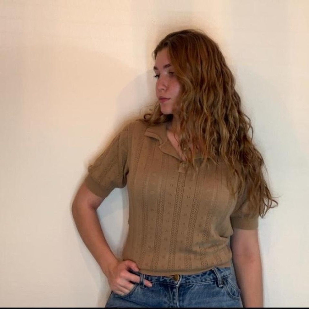 Cream and tan sweater preppy vibe, size large